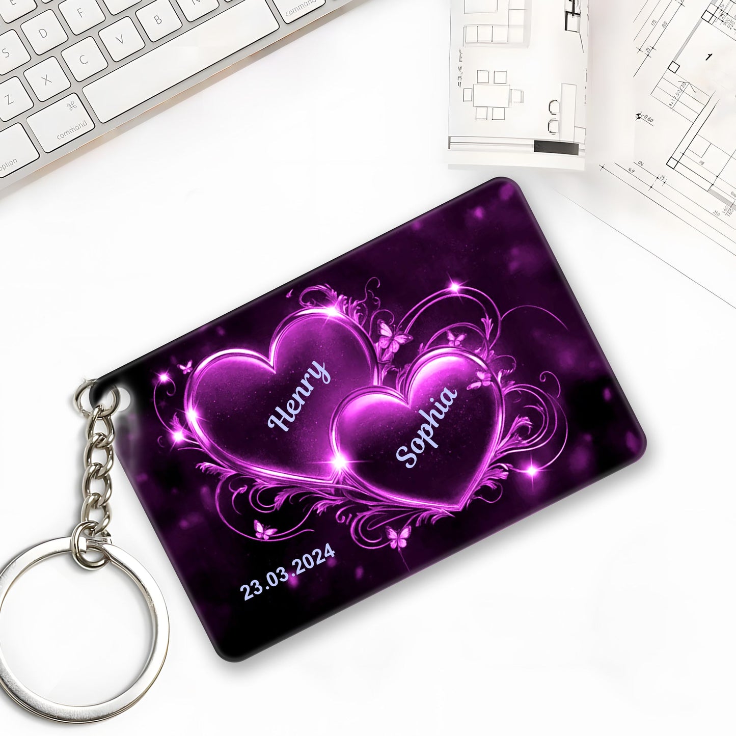 Romantic Double Heart Neon Poster or Canvas - Personalized Valentine’s Day Gift for Couples, Bedroom Decor