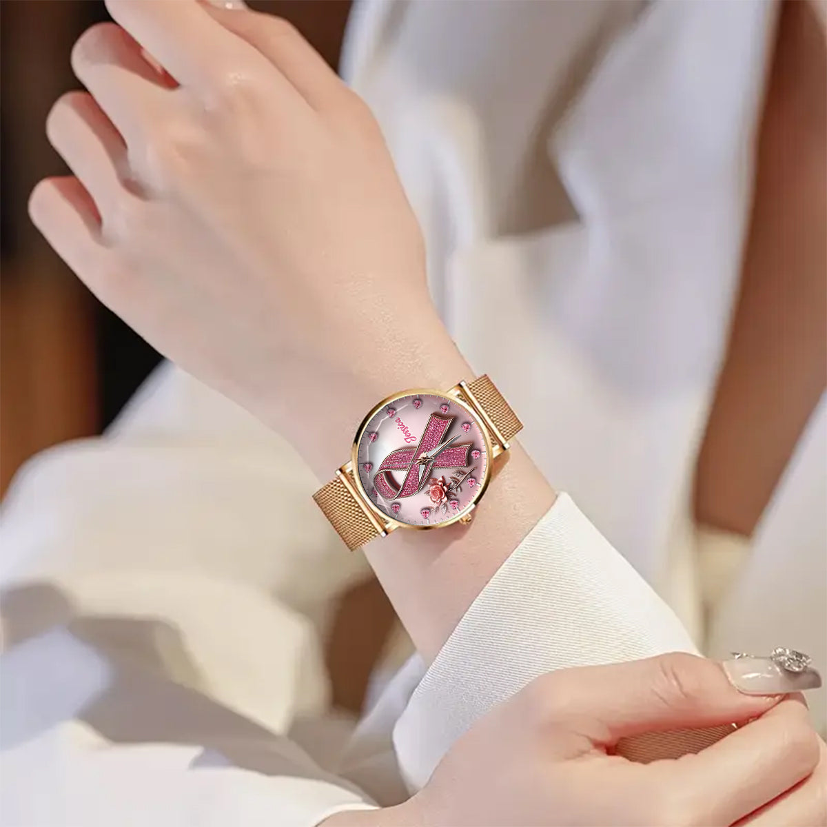 Faith Hope Love - Personalized Breast Cancer Awareness Women Hand Watch