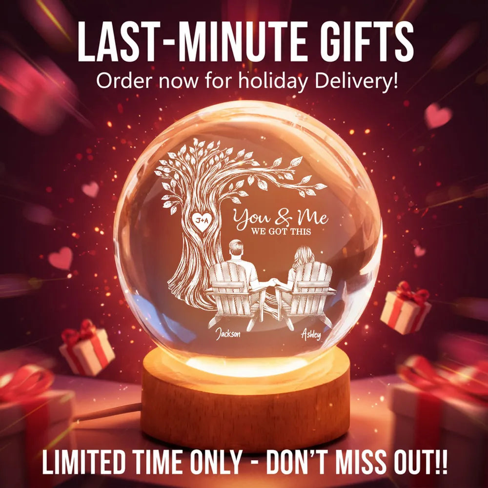 Personalized Globe Lamp with You & Me Couple Under Tree Design - Cozy Romantic Night Glow, Unique Gift for Couples