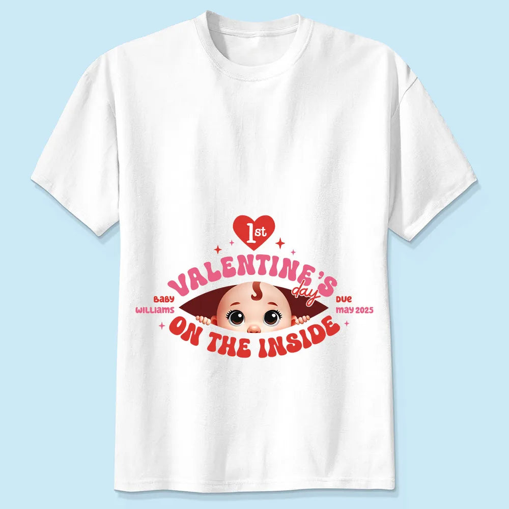 Valentine’s Day Maternity Shirt – Customizable “Baby Is Coming” Classic Tee & Women’s Tee for Expecting Moms