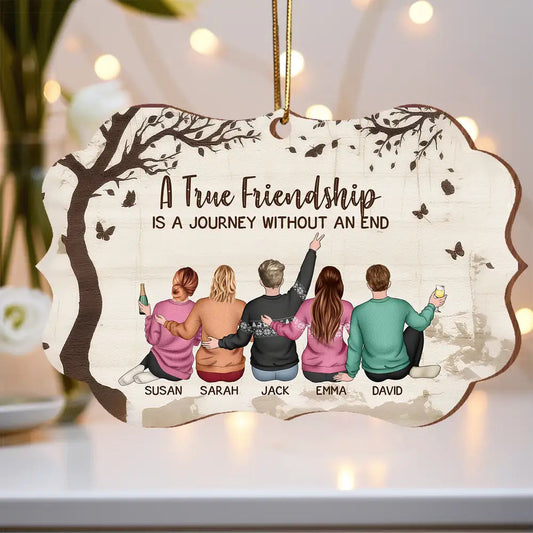 A True Friendship Is a Journey Without an End – Personalized Wooden Car Hanger Gift for Best Friends