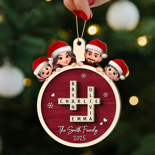Personalized Family Scrabble Game 2-Layer Wooden Ornament – Custom Christmas Decoration