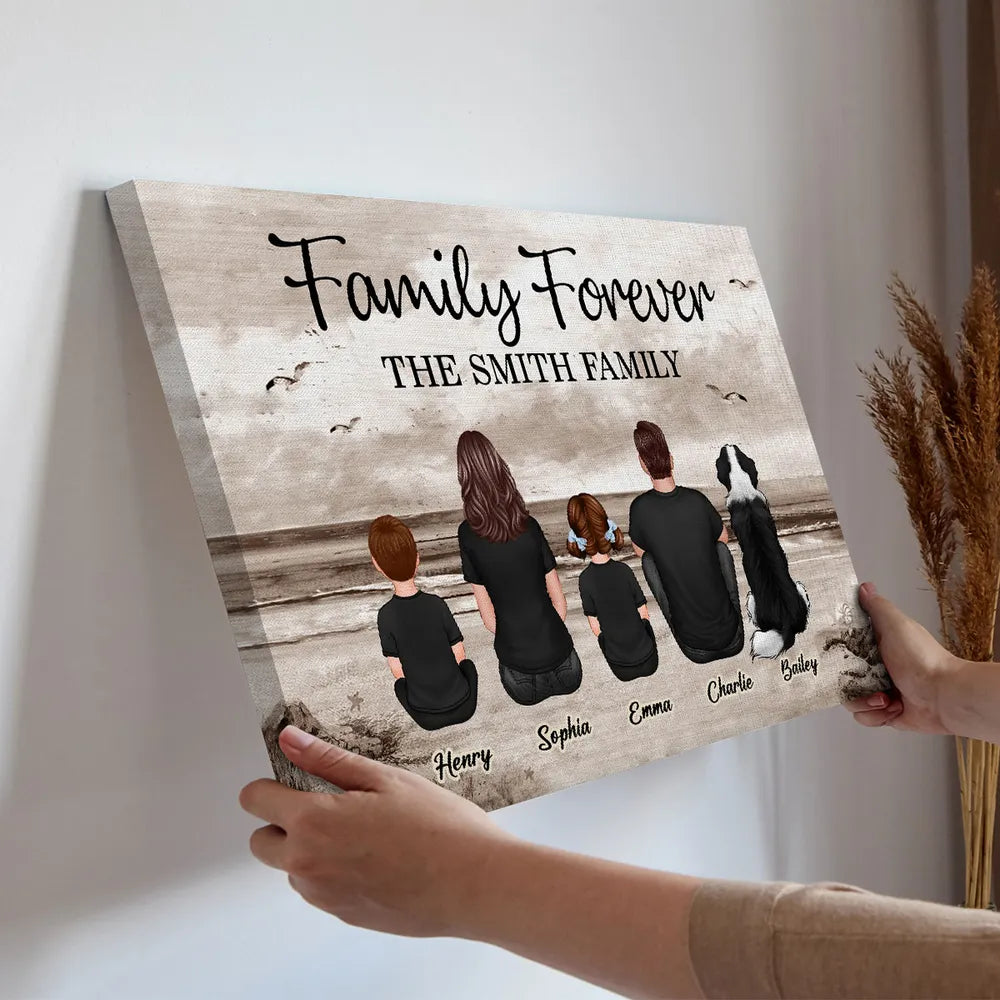 Family Sitting Realistic Beach Landscape - Personalized Canvas, Poster, Keychain, Plaque, Ornament and Pillow, Unique Gift
