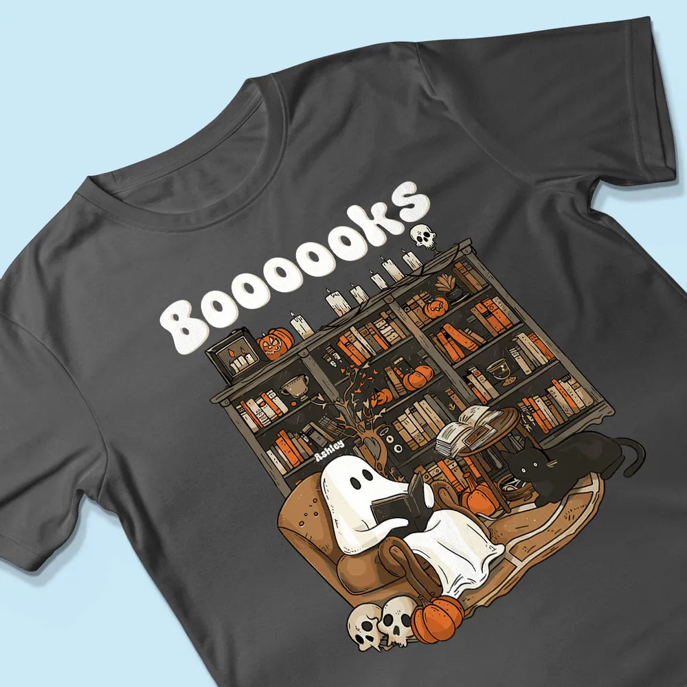 Personalized Boooooks Ghost Reading Books Classic Tee - Cute Retro Halloween Library Look, Unique Gift for Book Lovers