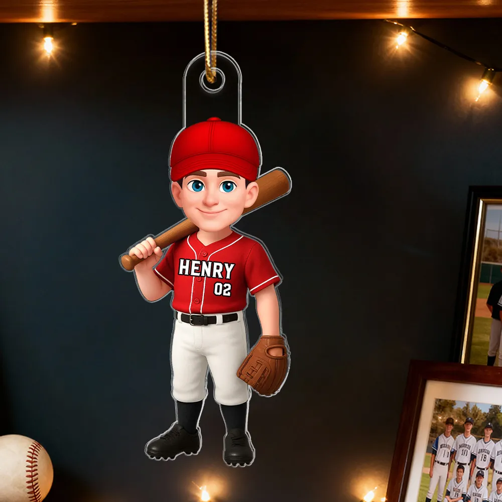 Acrylic Ornament Baseball Player - Customizable Cartoon Holding Bat - Team Spirit Keepsake - Unique Gift for Kids & Coach