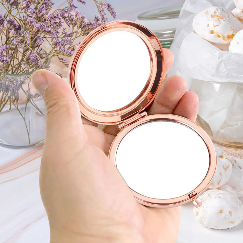 Personalized Metal Compact Mirror With Cute Cartoon Girl & Butterfly Florals - Unique Gift For Her, Purse-Ready Smile Booster