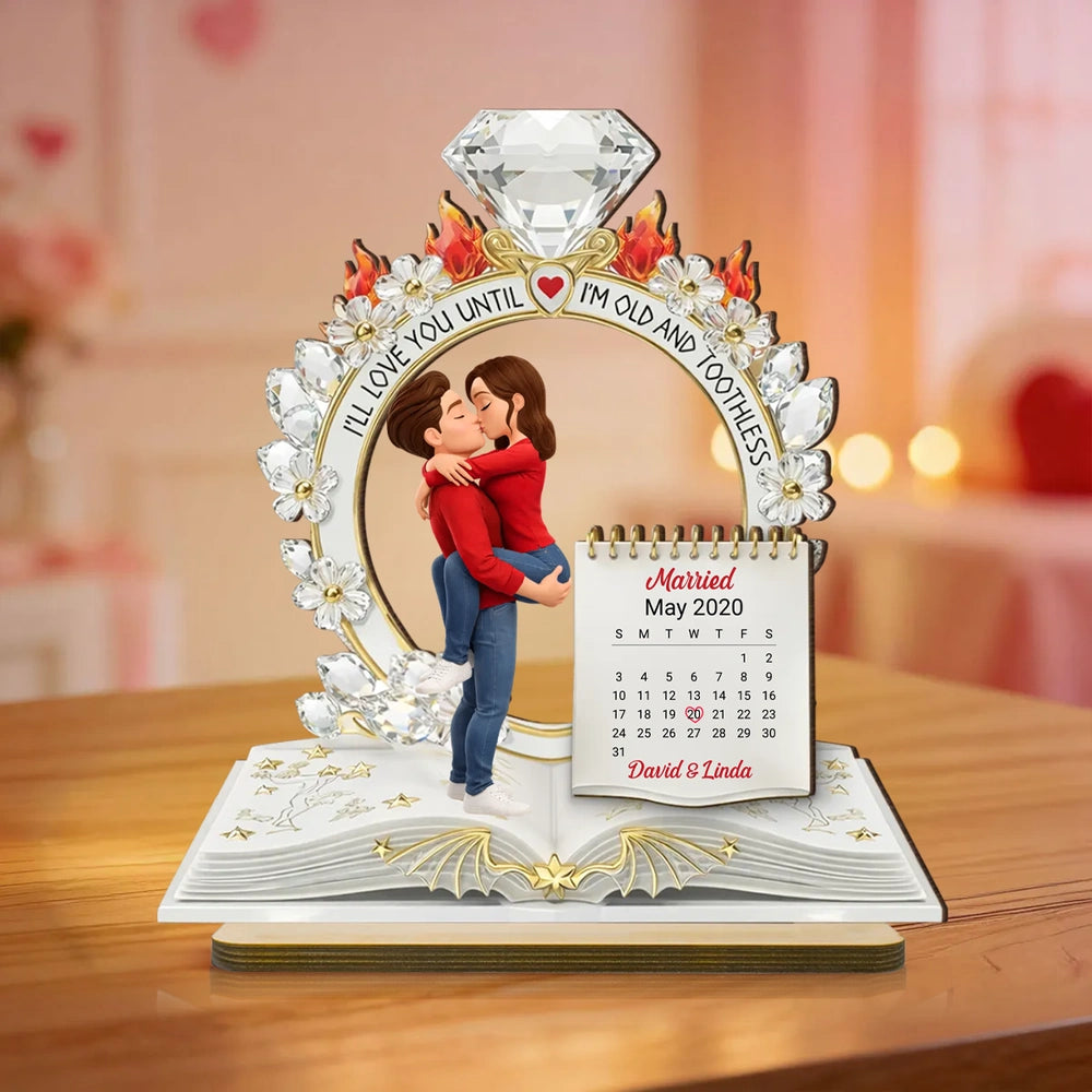 Personalized 2-Layer Wooden Plaque Kissing Couple with Ring Design for Bedroom Decor, Unique Anniversary Gift for Him or Her