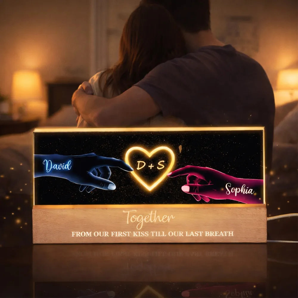 Personalized Block LED Light Plaque with Couple Hands & Glowing Heart, Romantic Bedside Decor, Unique Gift for Couples