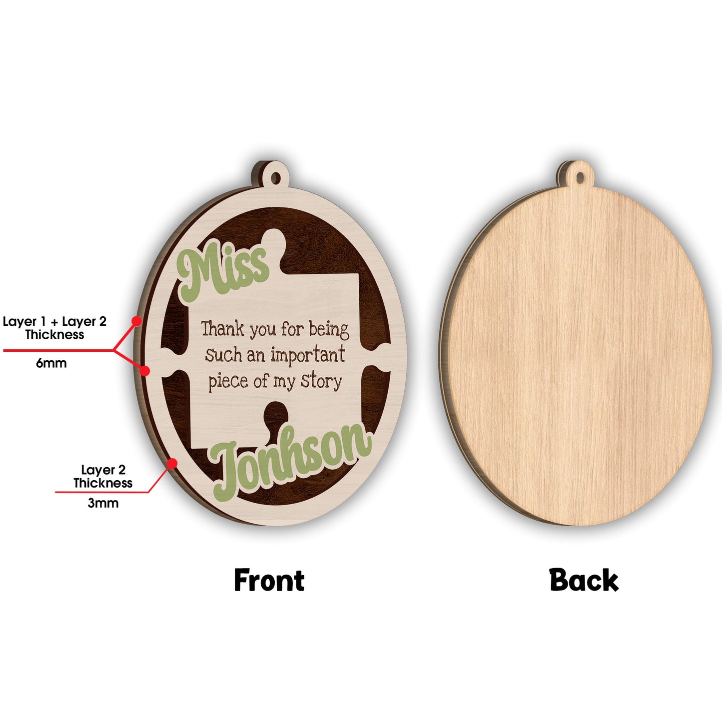 Thank You For Being Suck An Important Piece Of My Story - Personalized Teacher 2 Layered Piece Ornament
