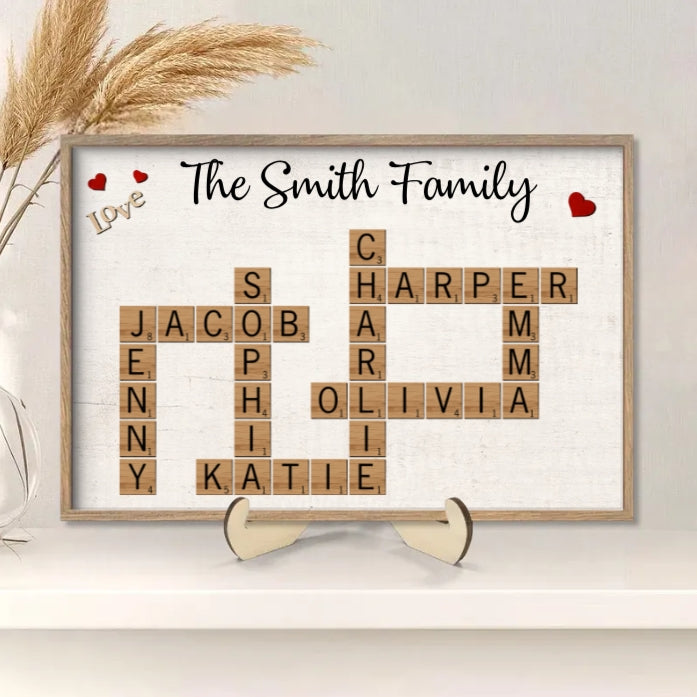 Personalized Family Crossword Poster, Plaque, or Ornament – Custom Family Names Gift for Home Décor and Special Occasions