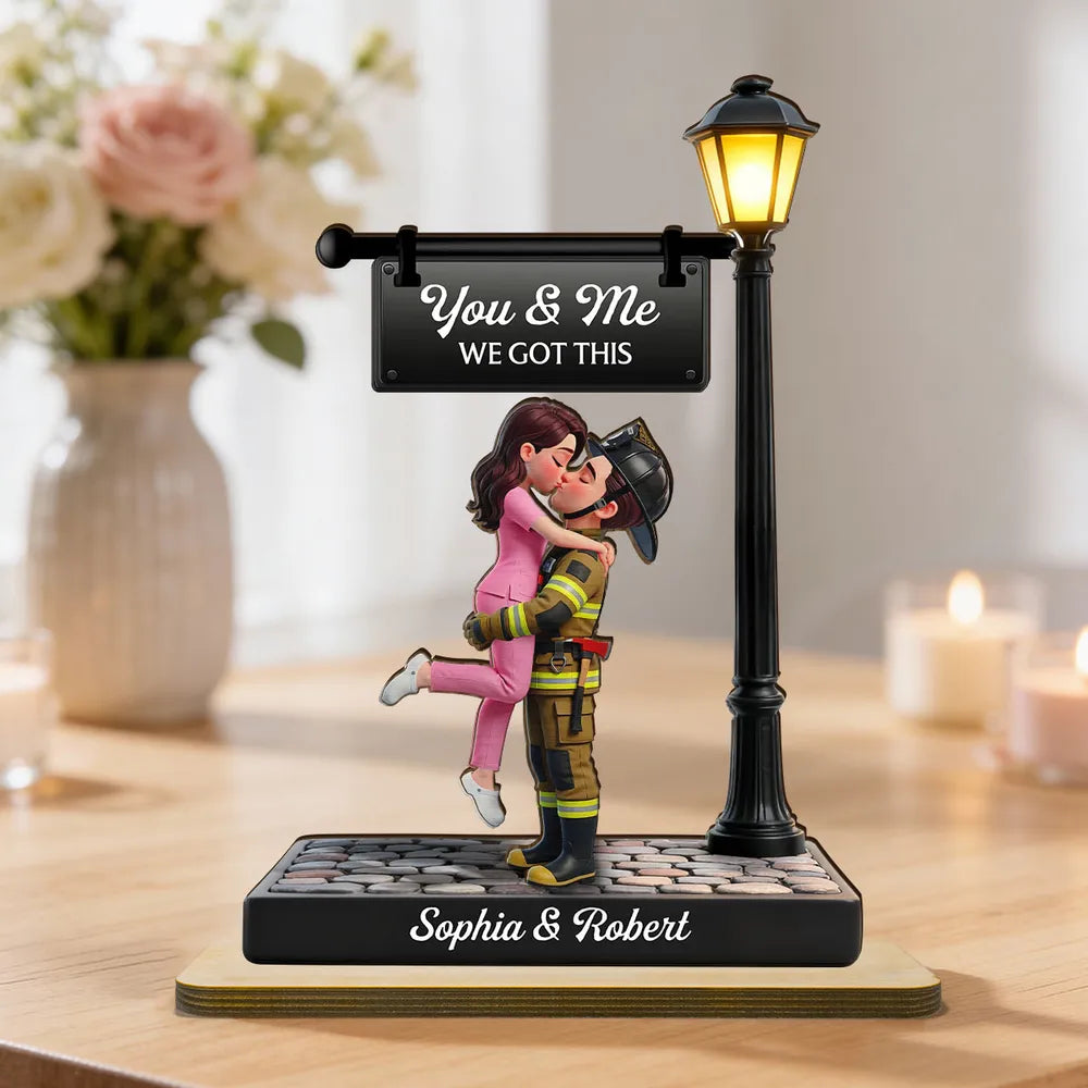Personalized 2-Layer Wooden Plaque Lamp Post Couple Kissing You & Me We Got This Unique Romantic Gift For Him Or Her