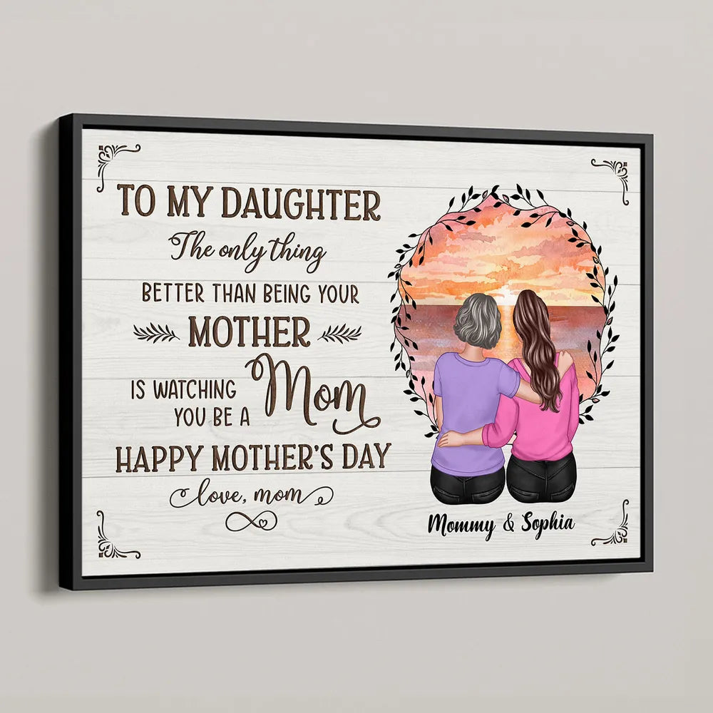 Beach Sunset Mother and Daughter Hugging Back View – Personalized Poster, Keychain, Ornament & More, Sentimental Mother’s Day Gift from Mom