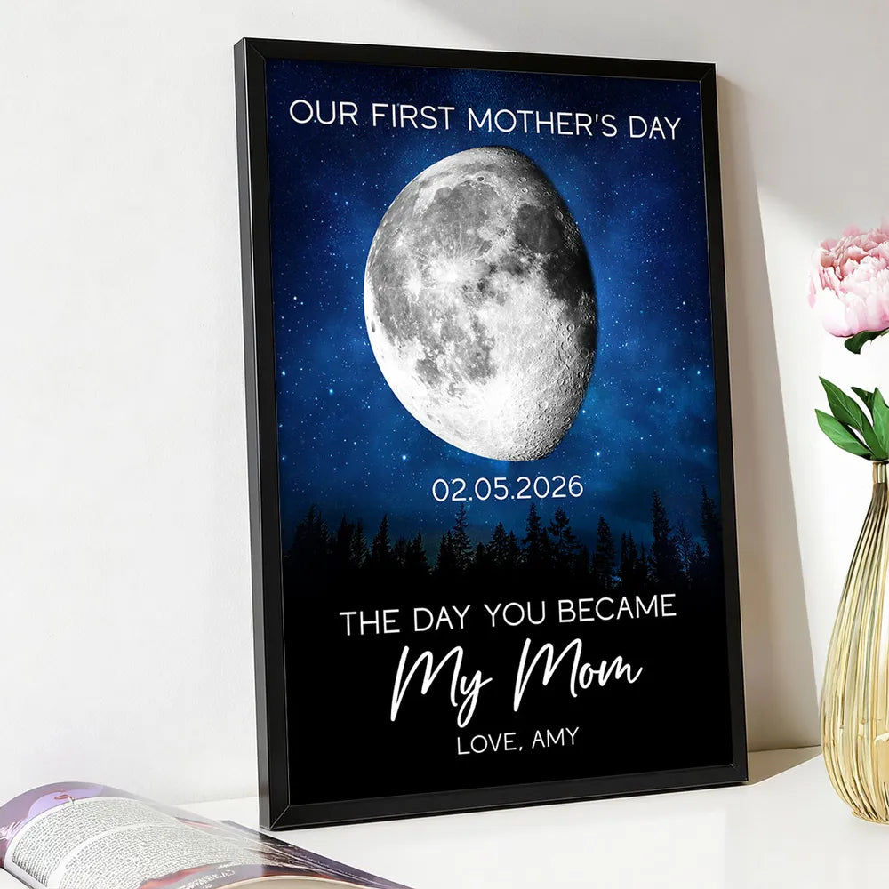Personalized First Mother's Day Moon Phase Poster, Galaxy Night Sky Wall Art, Unique Gift for a New Mom