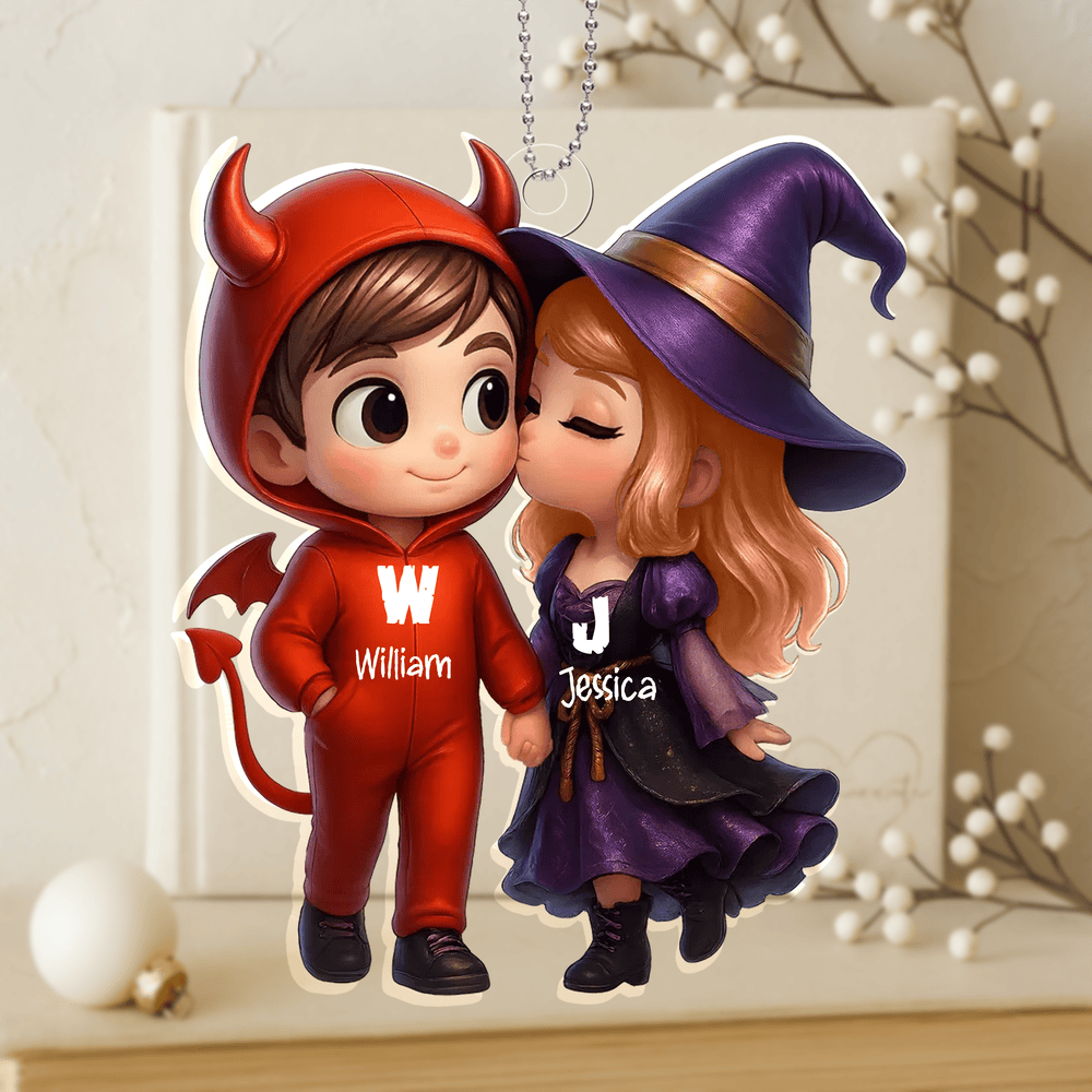“Devil & Witch” Personalized Acrylic Ornament – Cute Halloween Gift for Couples