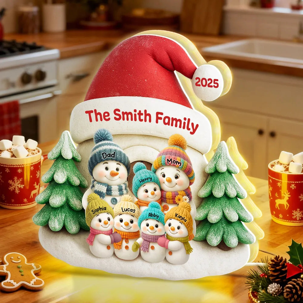 Acrylic Light Box with Snowman Family Scene, cozy window glow for holiday décor, heartwarming keepsake, perfect gift for parents and family