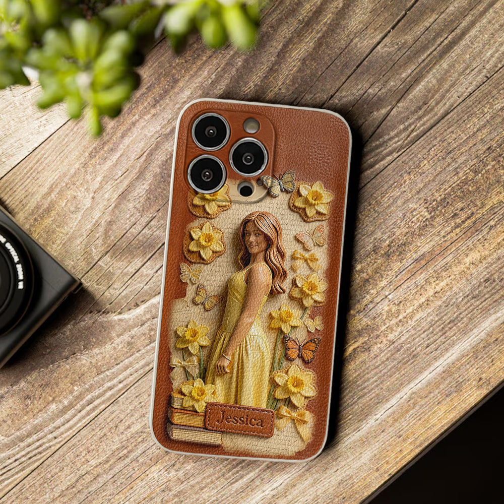 Custom Any Photo Unique Birth Flower - Personalized Self Love Leather Phone Case