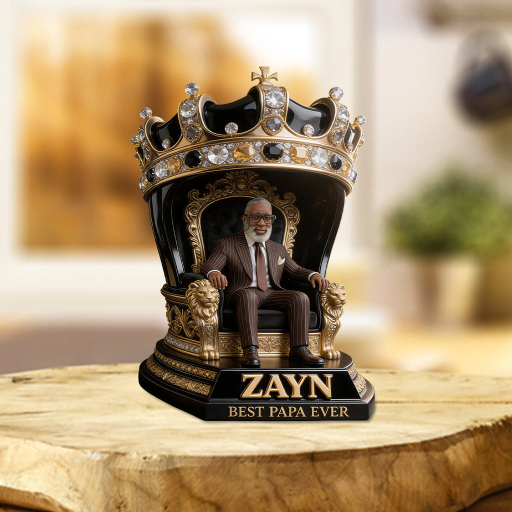 Custom King Throne Photo Figurine Statue For Black Father | Personalized Best Dad Ever Crown Sculpture | Unique Father's Day Gift for Husband Office Desk Decor