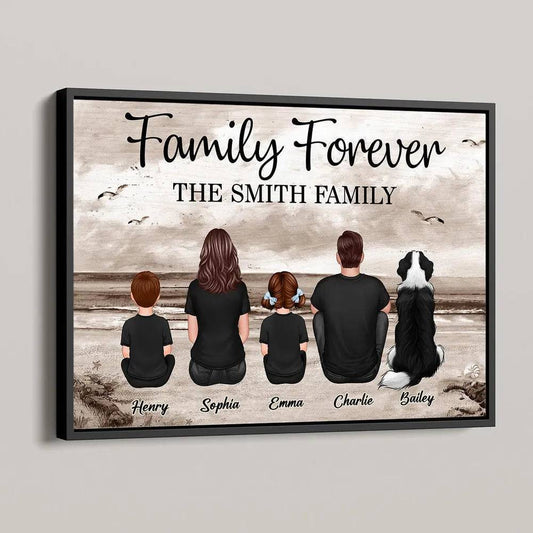 Family Forever Beach Design - Personalized Poster, Keychain, Wallet Card, and Pillow, Unique Gift