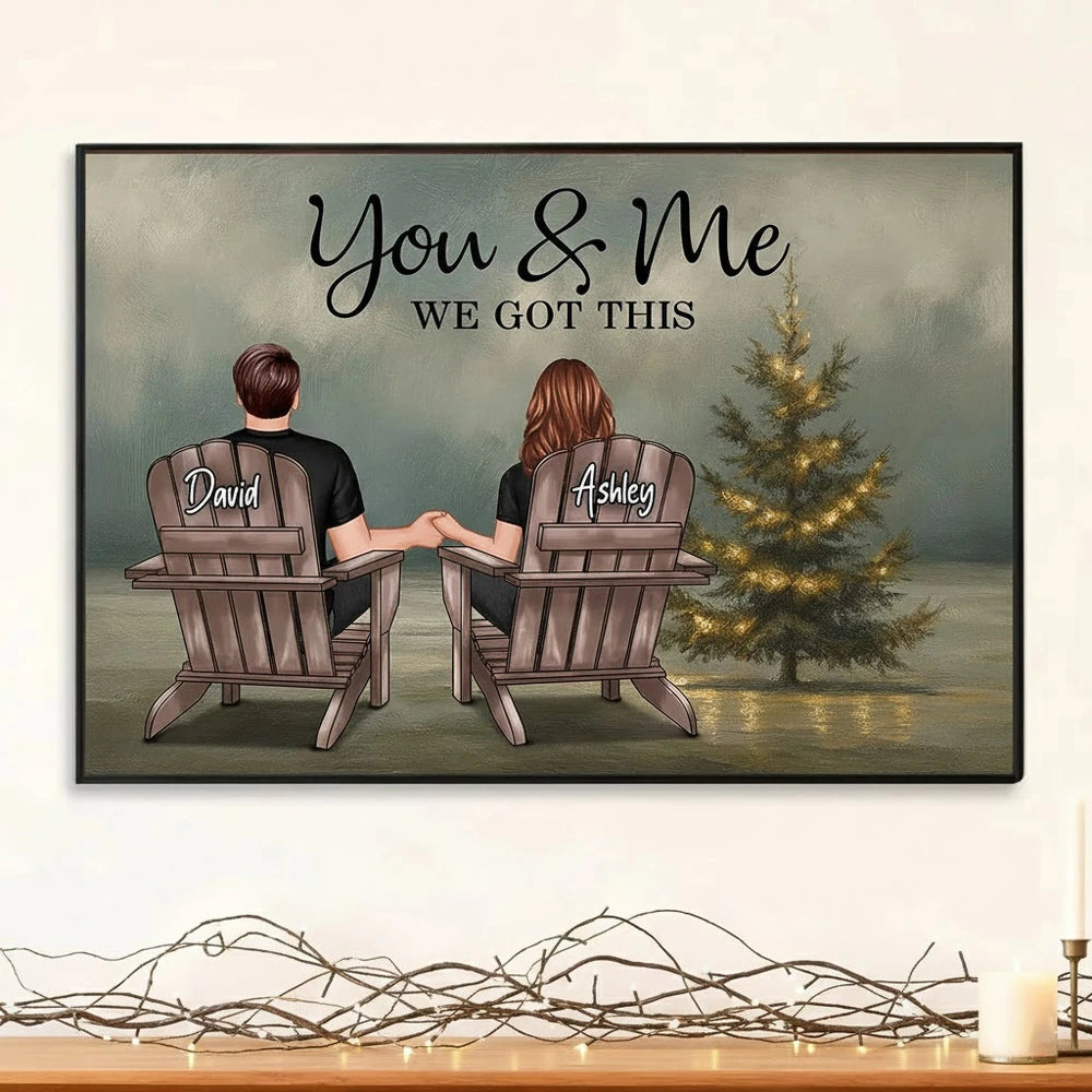 Personalized Couple Poster with Christmas Tree, You & Me Quote, Romantic Wall Art Gift for Partner