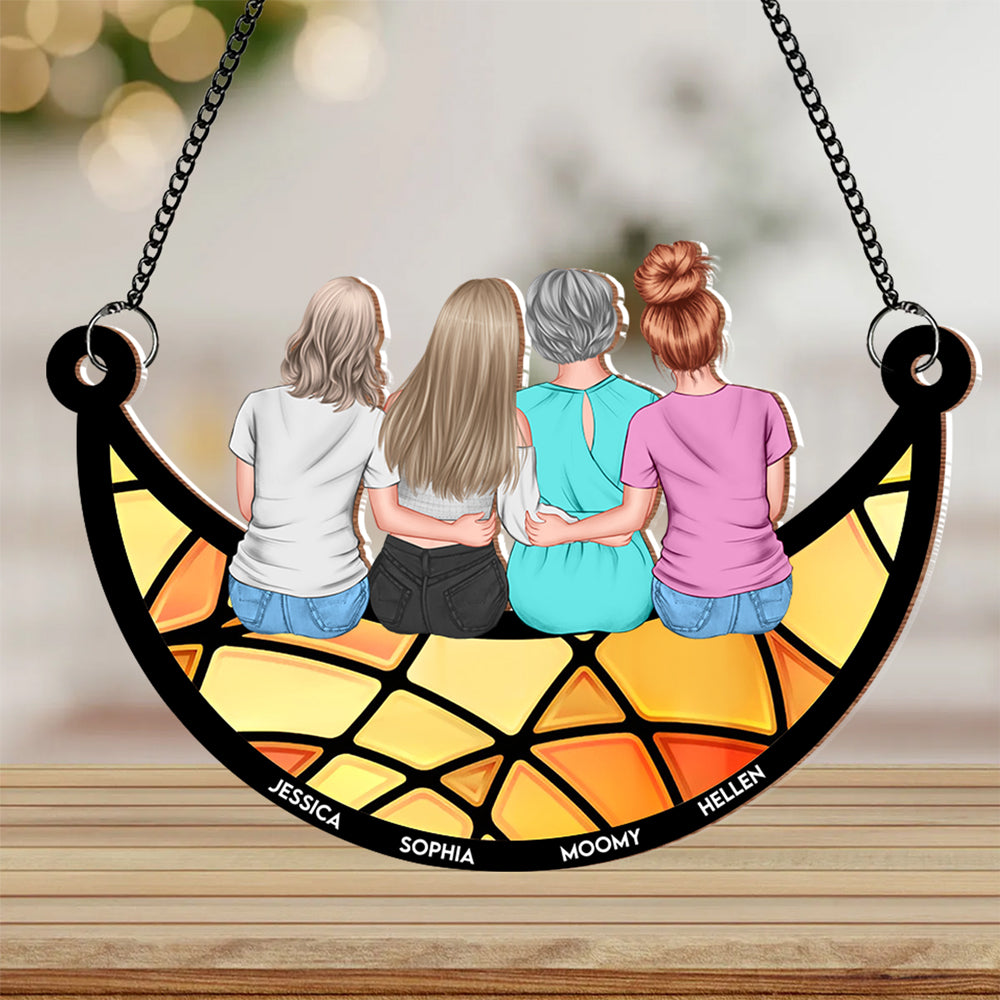 Mother & Daughter Back View Ornament in Wood and Acrylic, Personalized Romantic Gift for Mom’s Special Day