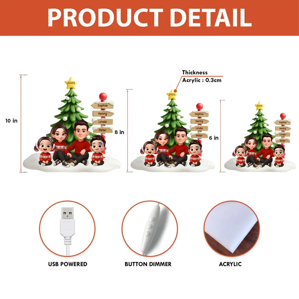 Acrylic Light Box, Custom Family & Pets under Christmas Tree, Soft Warm Glow Décor, a Unique Gift for Mom & Dad