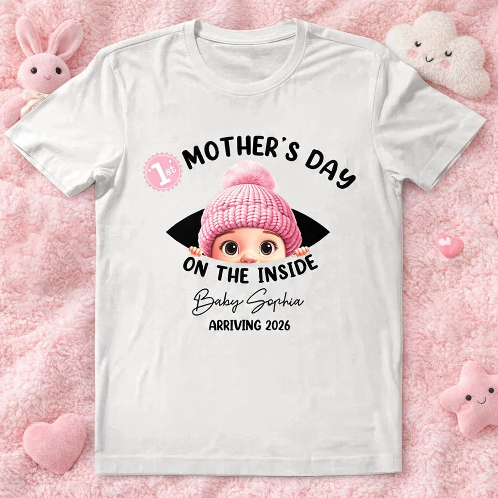 Personalized Mother's Day On The Inside Classic Tee Cute Baby Bump Reveal Unique Gift for Mom