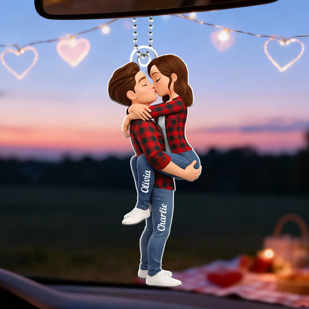 Personalized Kissing Couple Acrylic Car Hanger Cute Rearview Mirror Decor Unique Gift for Him or Her