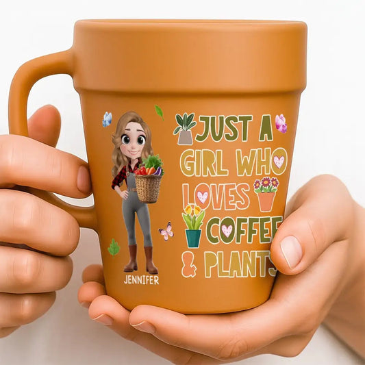 Just a Girl Who Loves Coffee and Plants – Personalized Terracotta Mug for Coffee and Plant Obsessed Girls