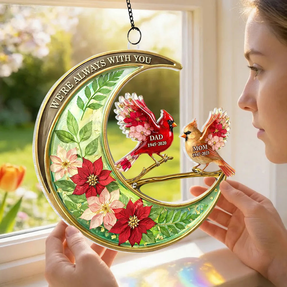 I'm Always With You Cardinal Acrylic Suncatcher Ornament, Personalized Remembrance Window Hanging, Thoughtful Gift for Family