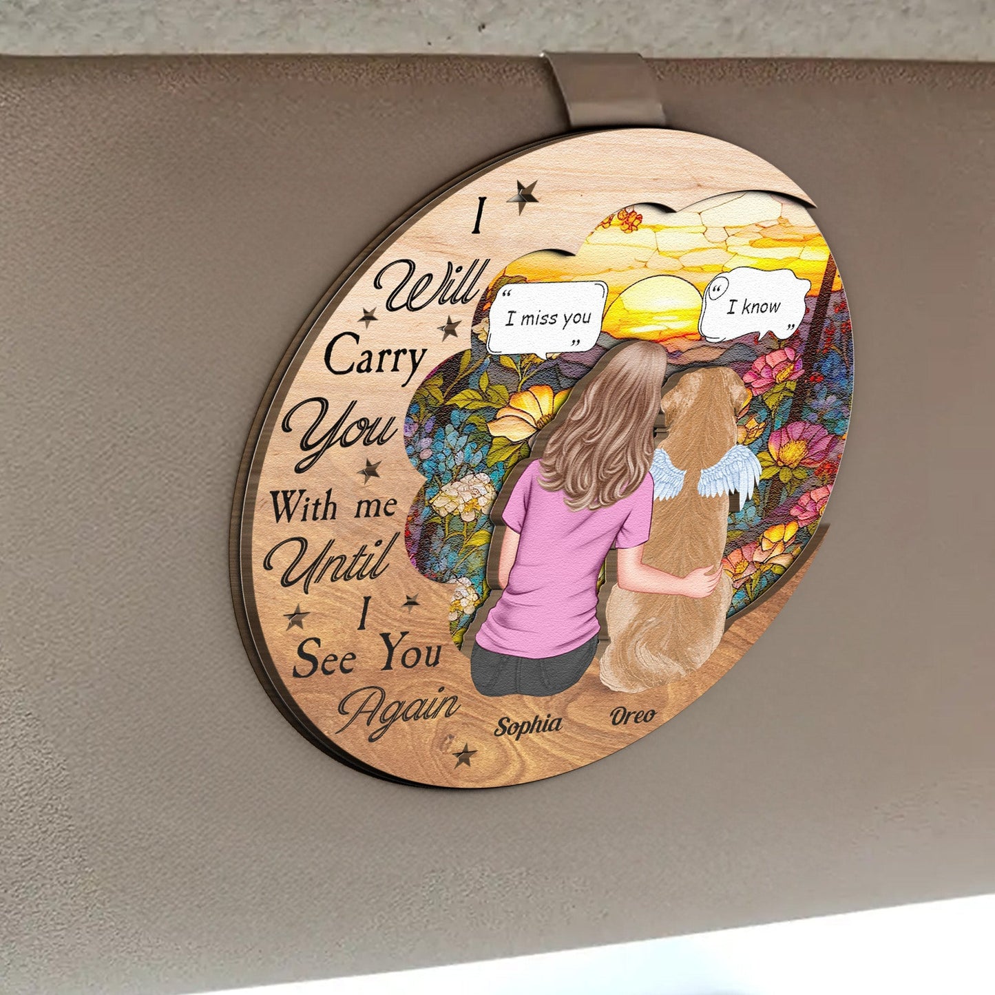 Personalized Car Visor Clip with Heartfelt Dog and Owner Illustration – Perfect Gift for Couples Who Cherish Their Pets