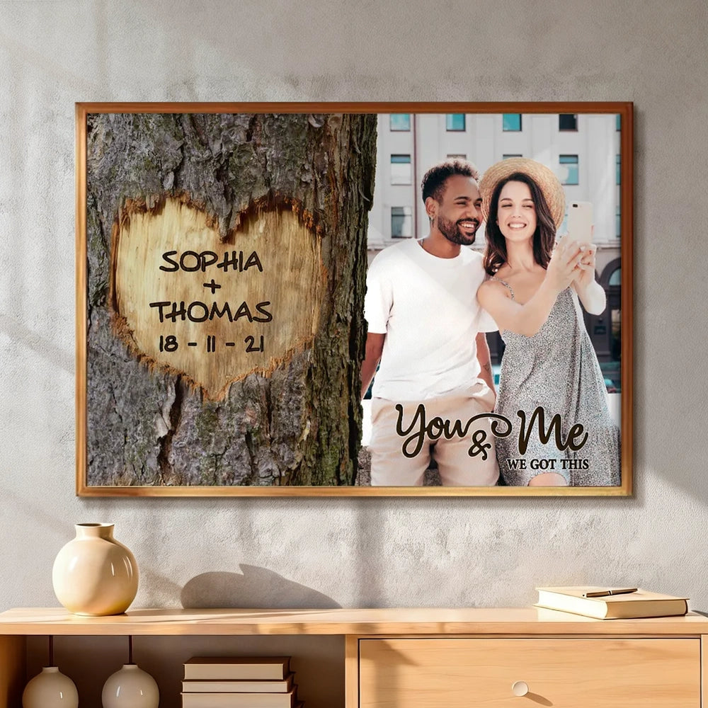 You & Me We Got This Couple Poster, Personalized Photo Wall Art with Rustic Tree Heart Vibe, Sweet Gift for Couples