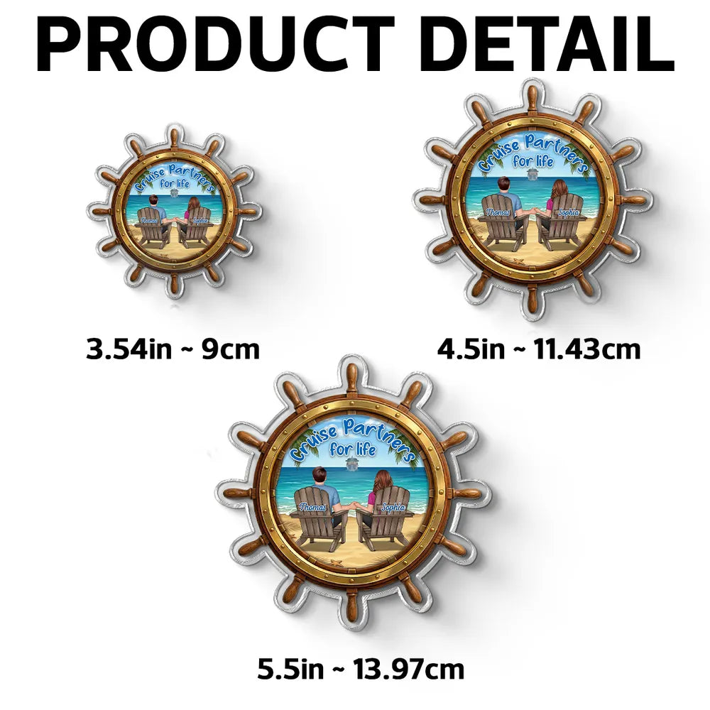 Acrylic Magnet Personalized Cruise Couple Keepsake with Ship Wheel Design - Sweet Romantic Gift for Your Travel Partner