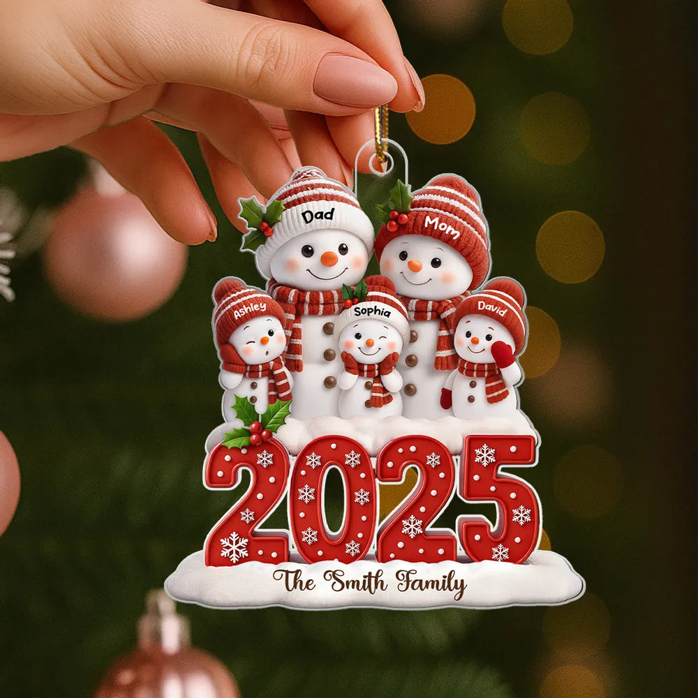 Festive Snowman Family Acrylic Ornament, Customizable Christmas Tree Keepsake, Warm Home Decor, Creative Gift for Family