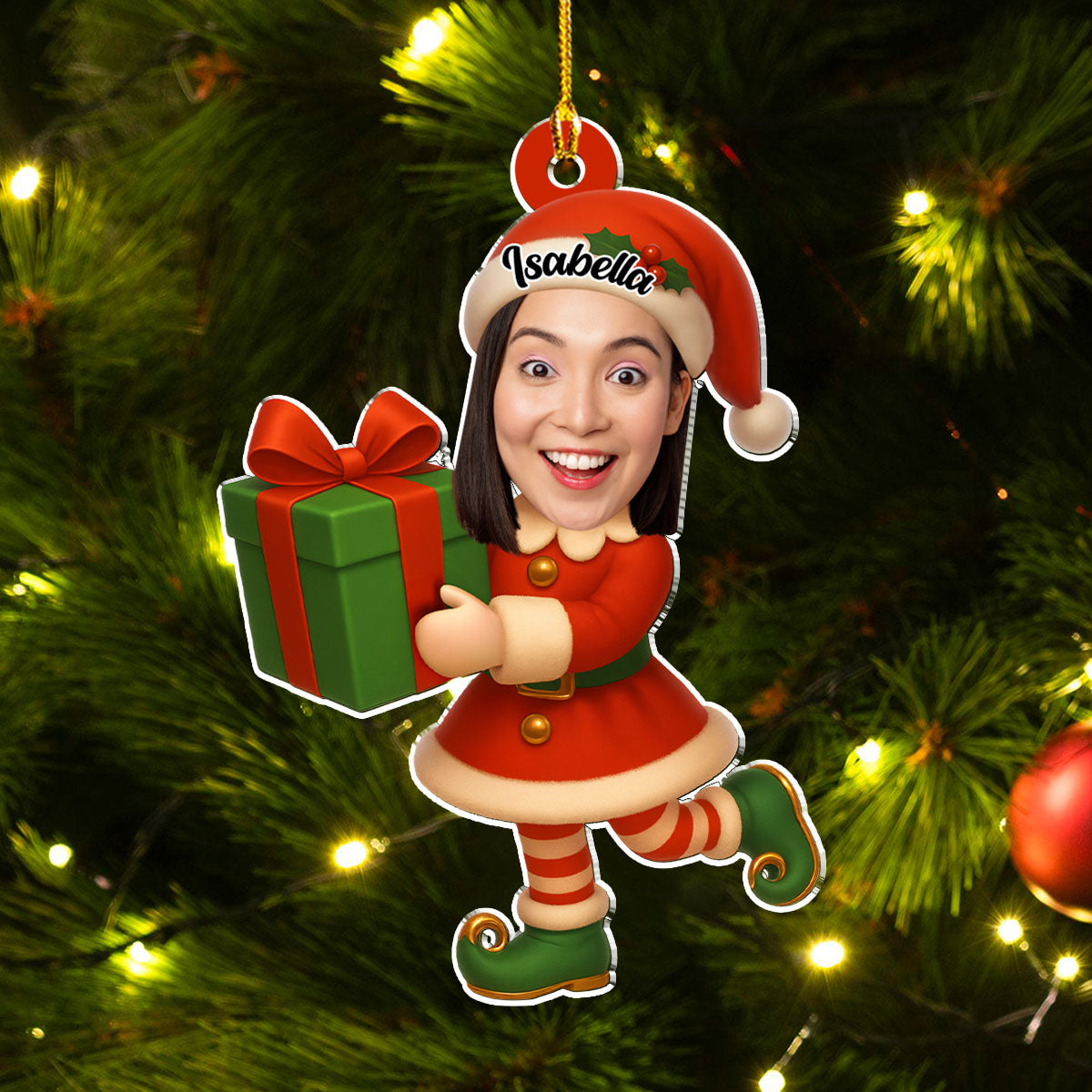 Personalized Elf Family Acrylic Ornament Custom Faces Cute Christmas Tree Decor Unique Festive Gift for Families