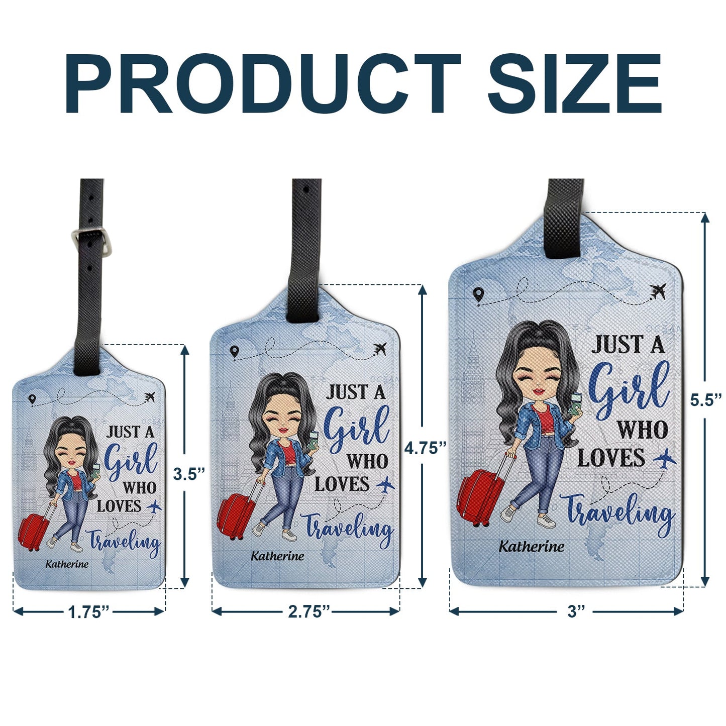 Personalized Leather Luggage Tag for Girls Who Love Traveling – Cute Cartoon Traveler, Easy to Spot, Unique Travel Gift