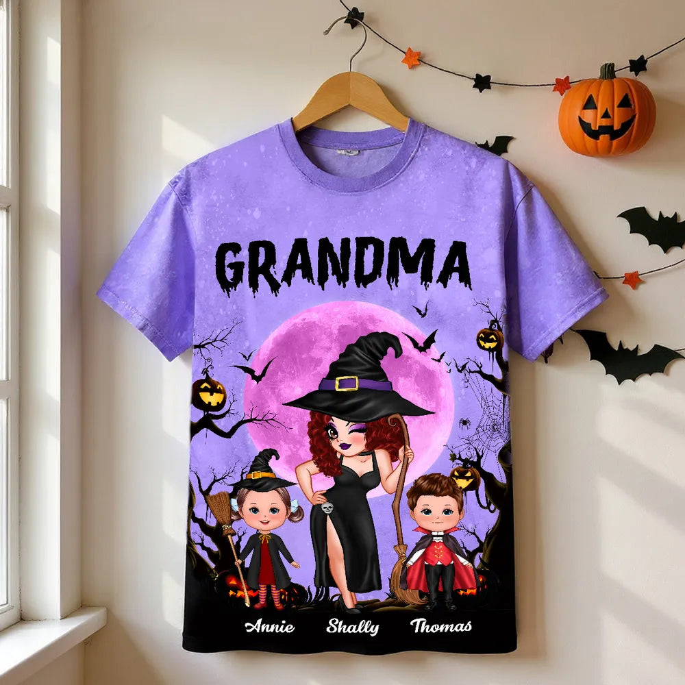 Halloween Grandma Classic Tee with Whimsical Illustration for Family Fun and a Perfect Gift