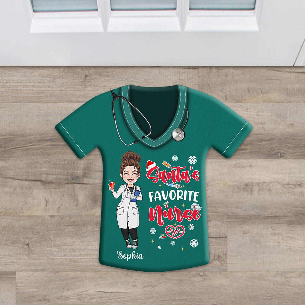 Santa's Favorite Nurse - Personalized Nurse Shaped Doormat