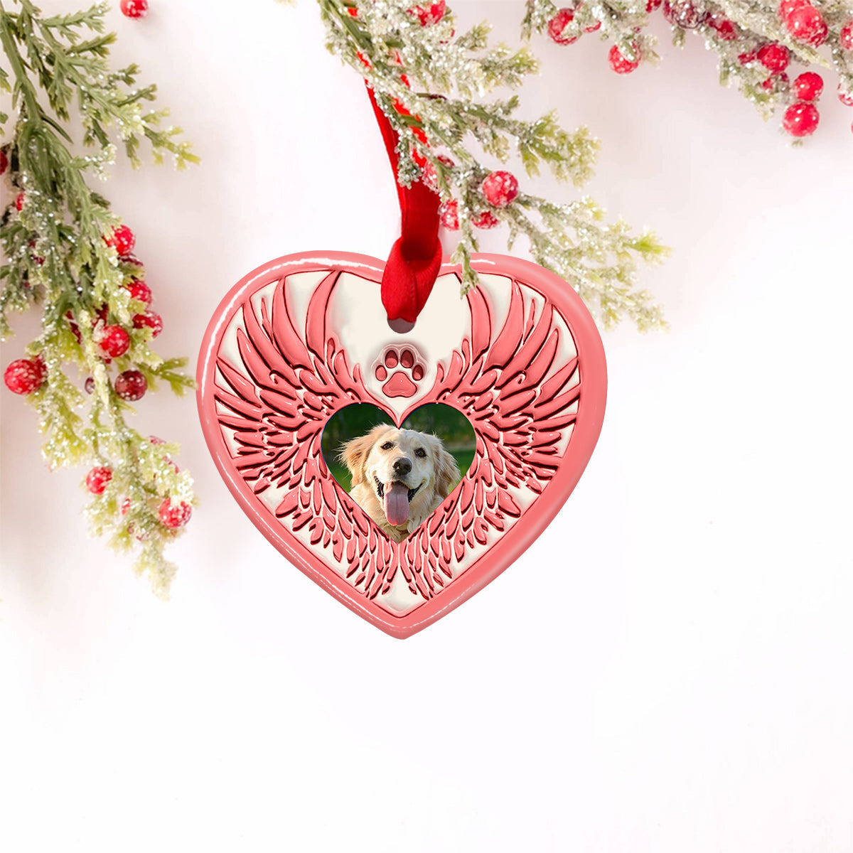 You Left Paw Prints On Our Hearts Angel Wings - Gift for dog lovers, who lost dog, who lost cat - Personalized Ceramic Heart Ornament