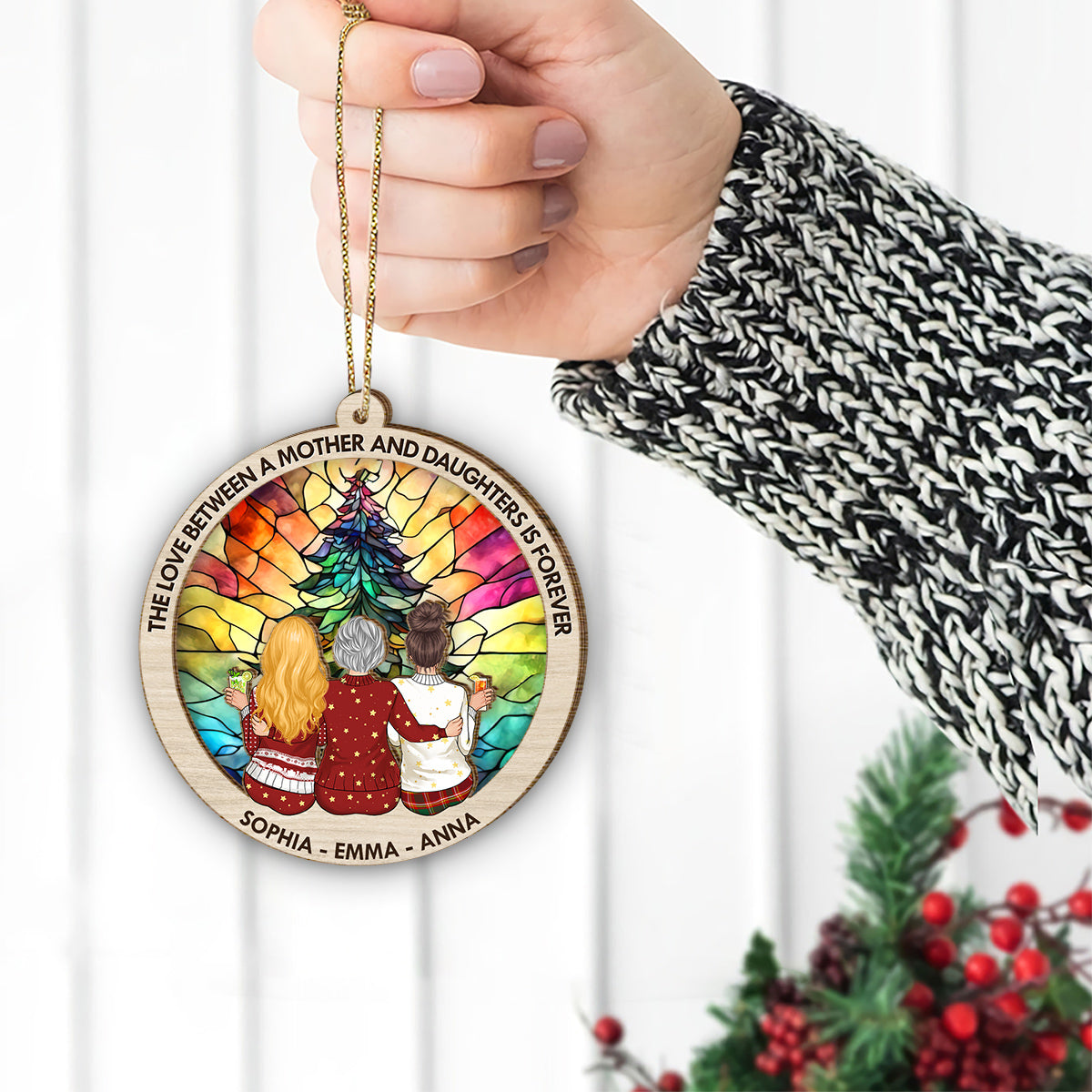 The Love Between A Mother And Daughters - Gift for mom - Personalized 2 Layered Piece Ornament