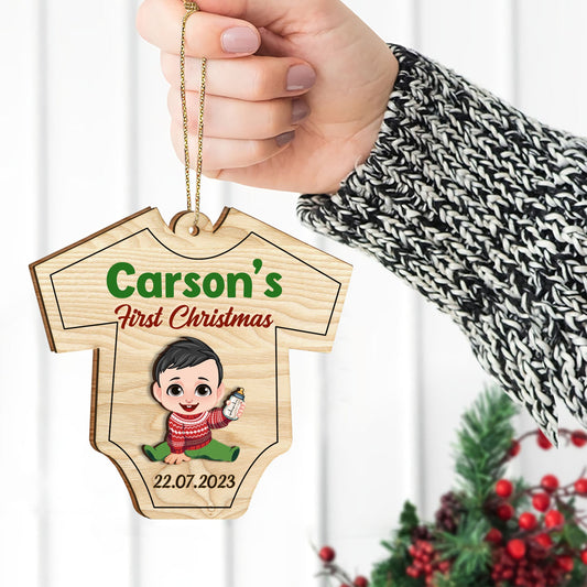 The Frist Christmas - Personalized Newborn 2 Layered Piece Ornament
