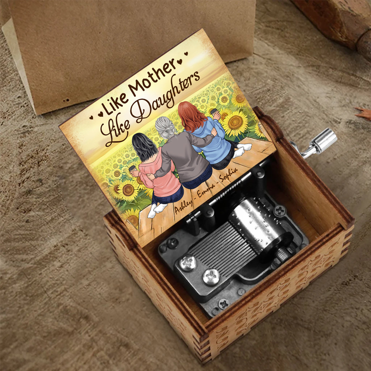 Mother And Daughter - Personalized Mother Hand Crank Music Box