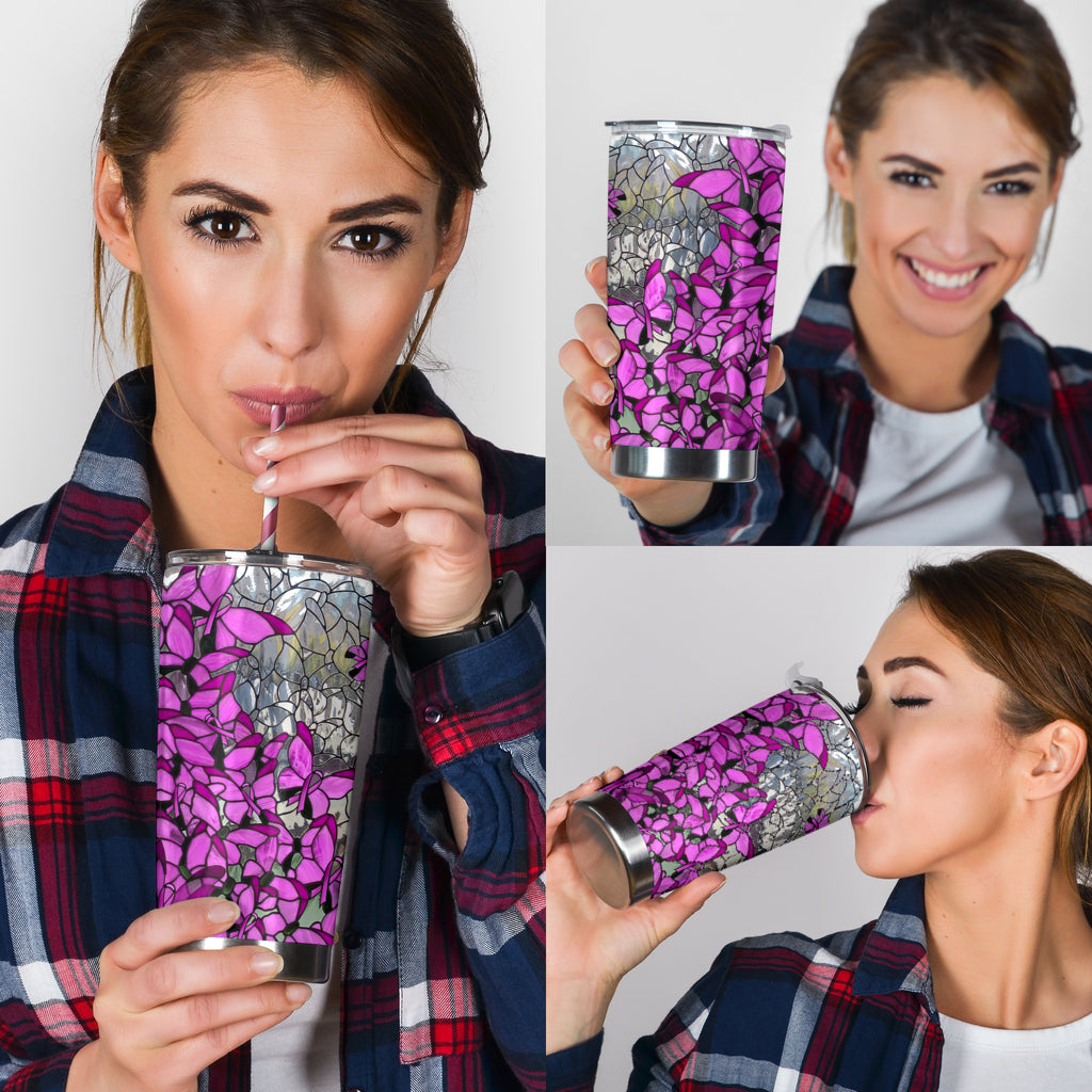 Faith Hope Love Stained Glass Pattern Print Breast Cancer Awareness Tumbler 0622