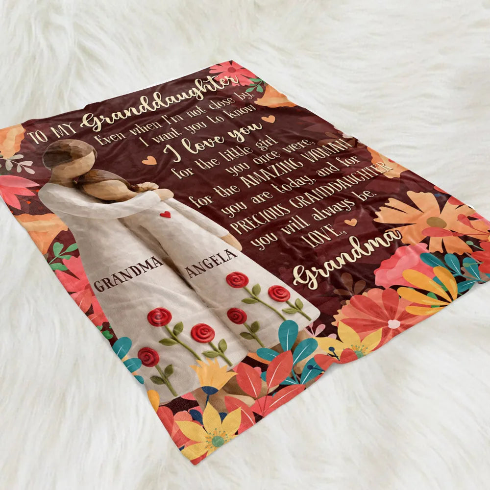 Grandma to Granddaughter Personalized Fleece Blanket, Warm Floral Message Throw, Heartwarming Unique Gift for Her