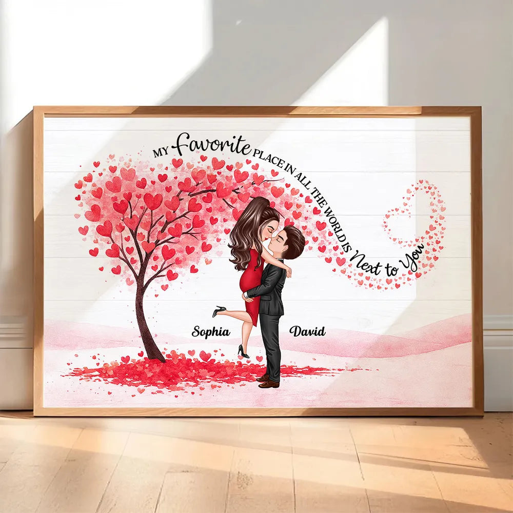 Personalized Couple Hugging Poster with Heart Tree Quote Wall Art Unique Romantic Gift for Wife Husband