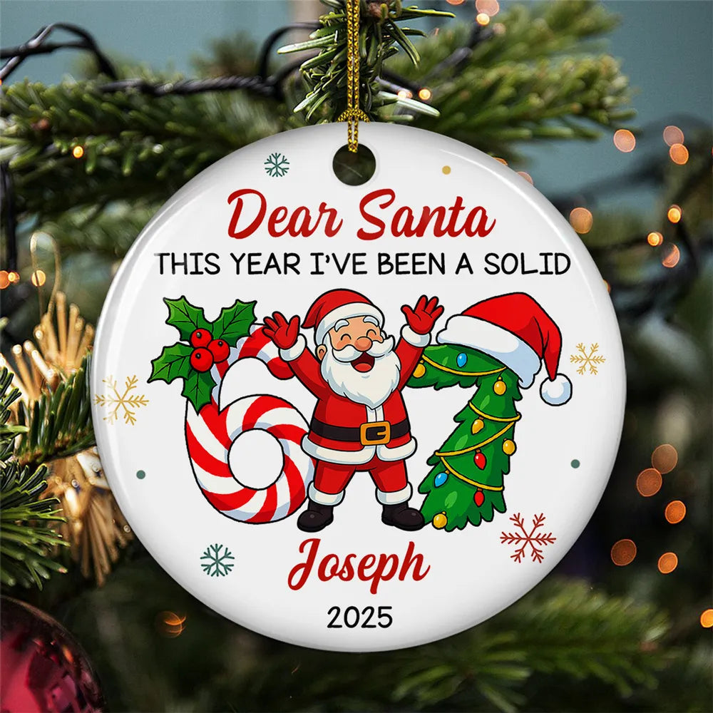 Personalized Ceramic Ornament with Funny Santa Design, Unique Christmas Tree Decoration & Playful Holiday Gift