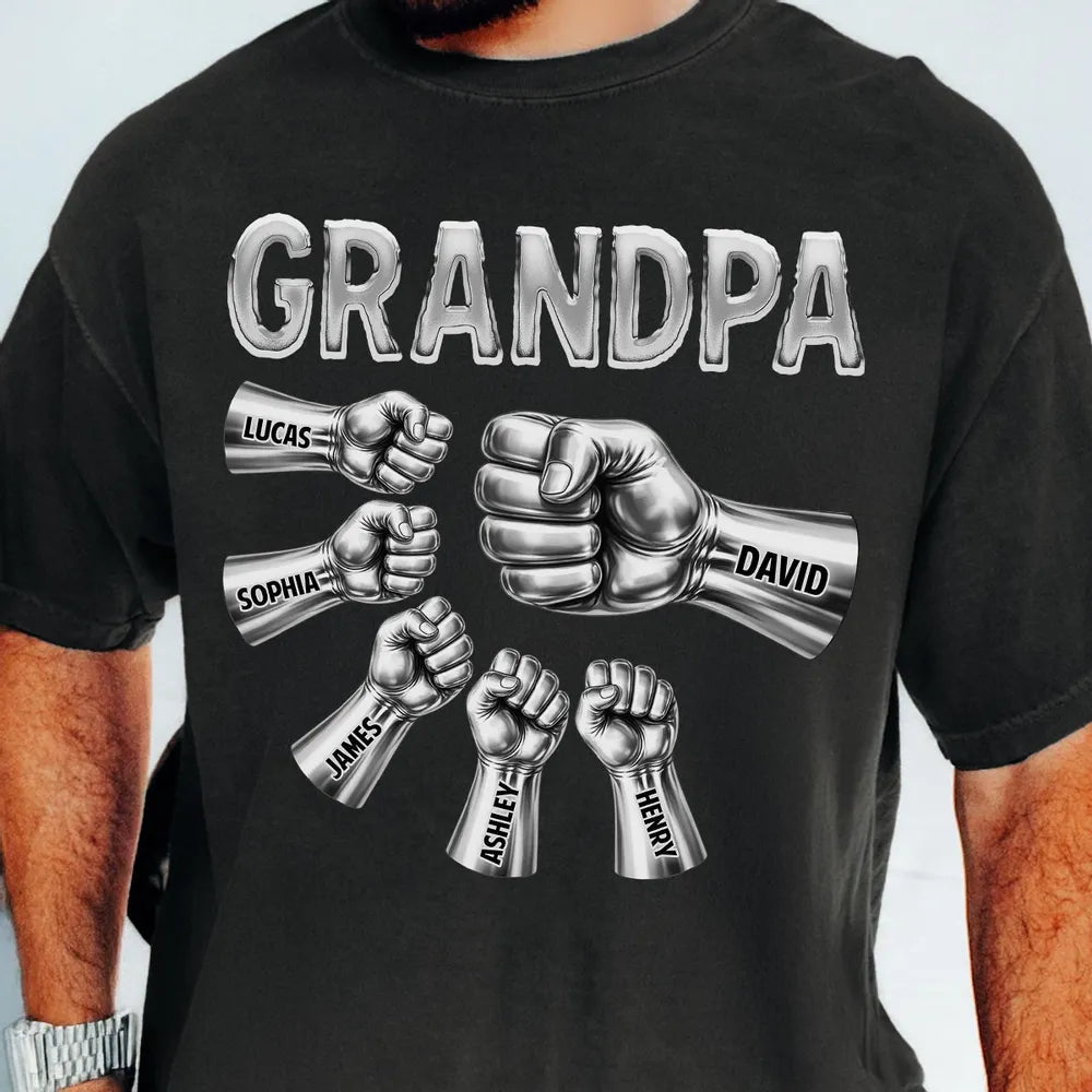 Grandpa Strong Fist Bump Classic Tee - Personalized Family Hands Design, Unique Gift for Dad or Grandpa