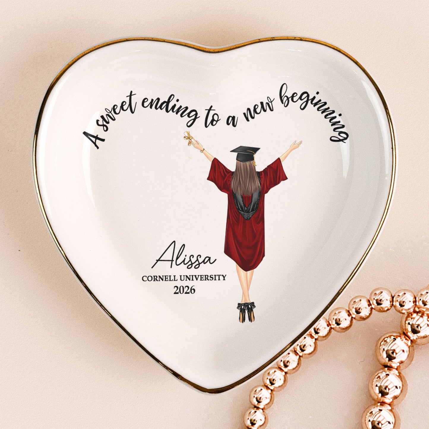 Personalized Graduation Jewelry Dish, Custom Keepsake Vanity Decor, A Sweet Ending To A New Beginning, Unique Gift