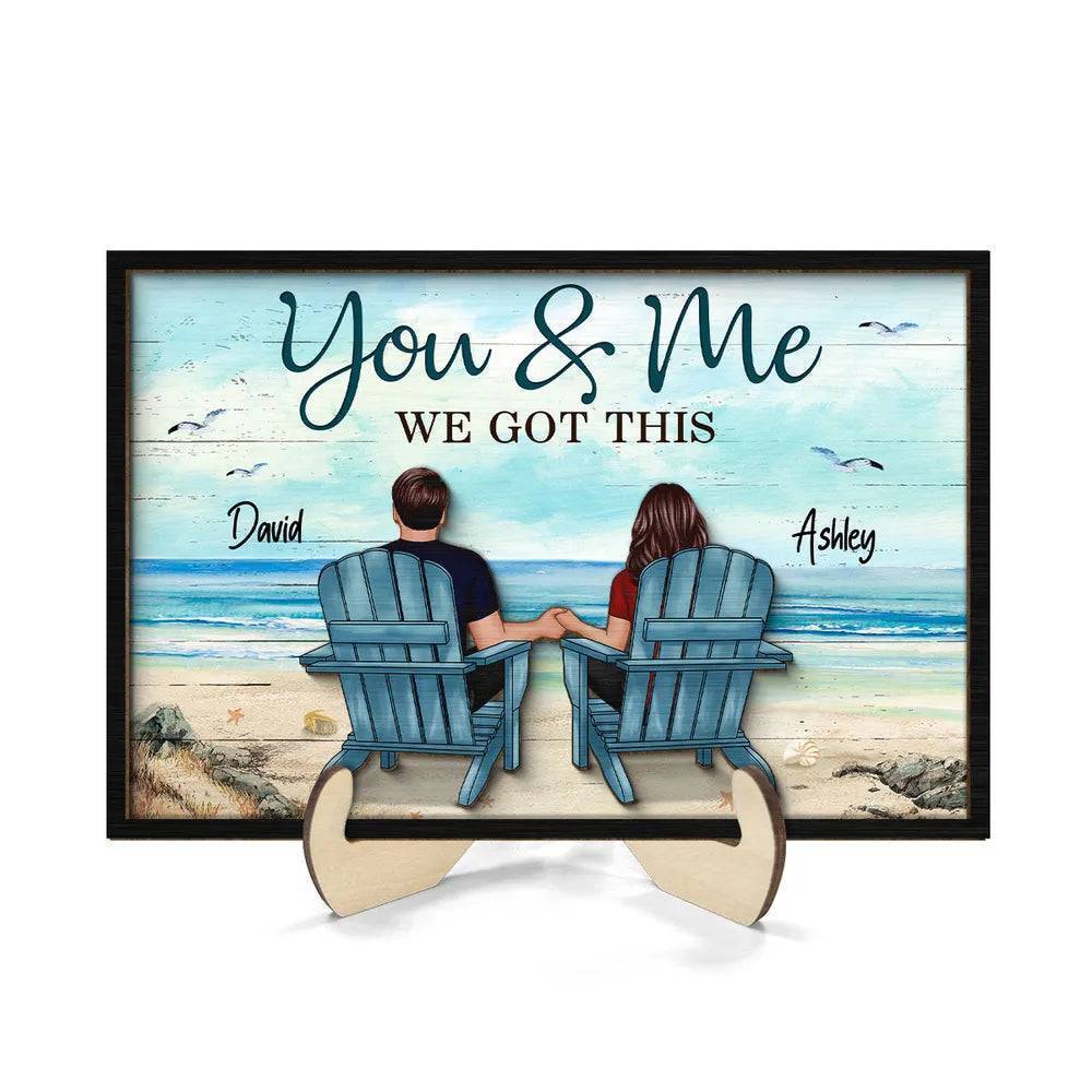 Seaside Memories - Personalized Vintage Beach Couple Wooden Plaque - A Timeless Anniversary Gift for Him & Her