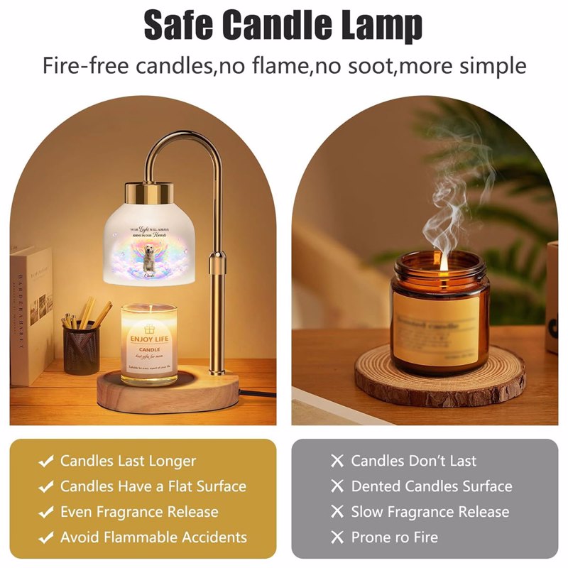 Personalized Pet Memorial Candle Warmer Lamp With Angel Dog Rainbow Clouds, A Unique Sympathy Gift For Dog Lovers
