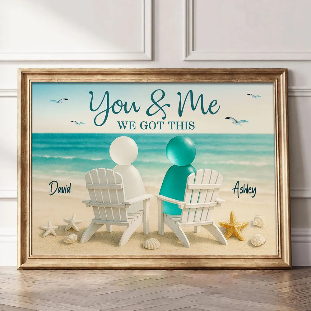 Poster You & Me Beach Couple, Sea-Glass Inspired Seaside Chairs Scene, Personalized Coastal Decor, A Unique Gift for Couples